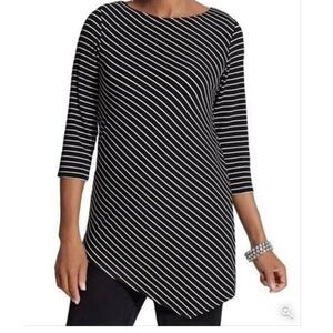 Travelers by Chico's Classic Top Shirt Tunic Black White Striped 2 12 Large